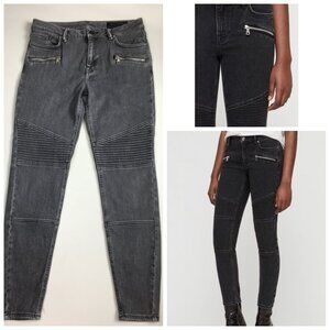 ALL SAINTS Gray GRACE Biker Faux Zip Pockets Slim Fit Skinny Jeans